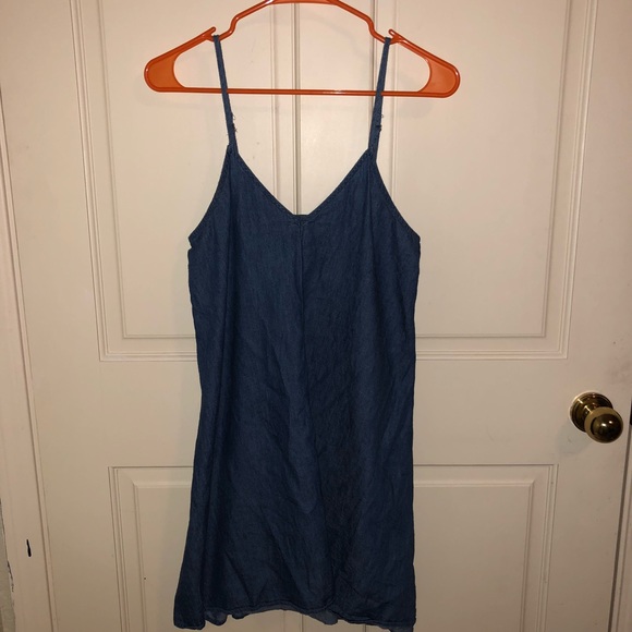 Denim Chambray Vneck Circle Skater Dress Camisole - Picture 4 of 8